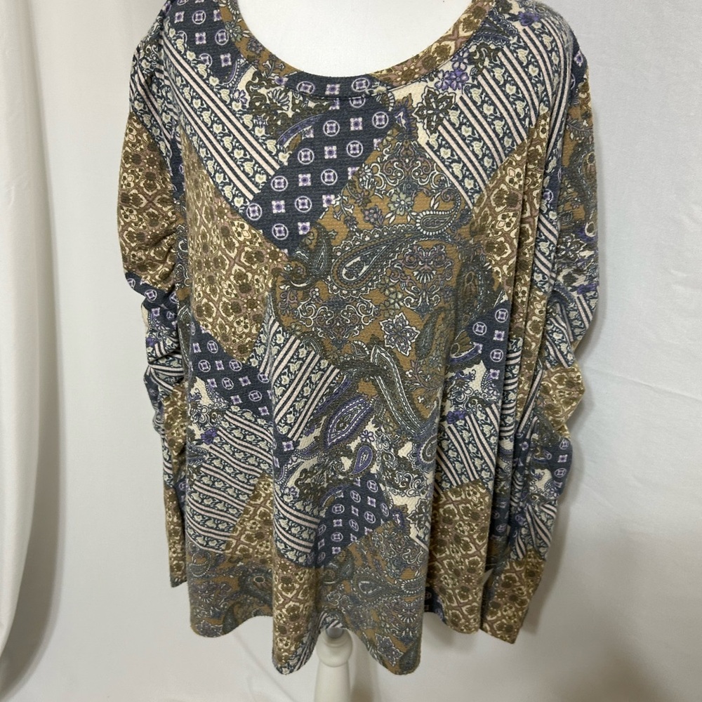 Cato Blue and Brown Paisley Patchwork Blouse